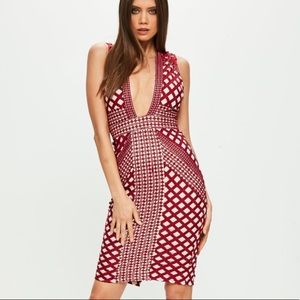 Plunging lace diamond pattern sleeveless dress